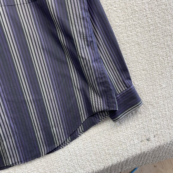 Joseph & Feiss Dress Shirt Men L Retro Purple Striped Classic Preppy Non-Iron - Picture 5 of 16